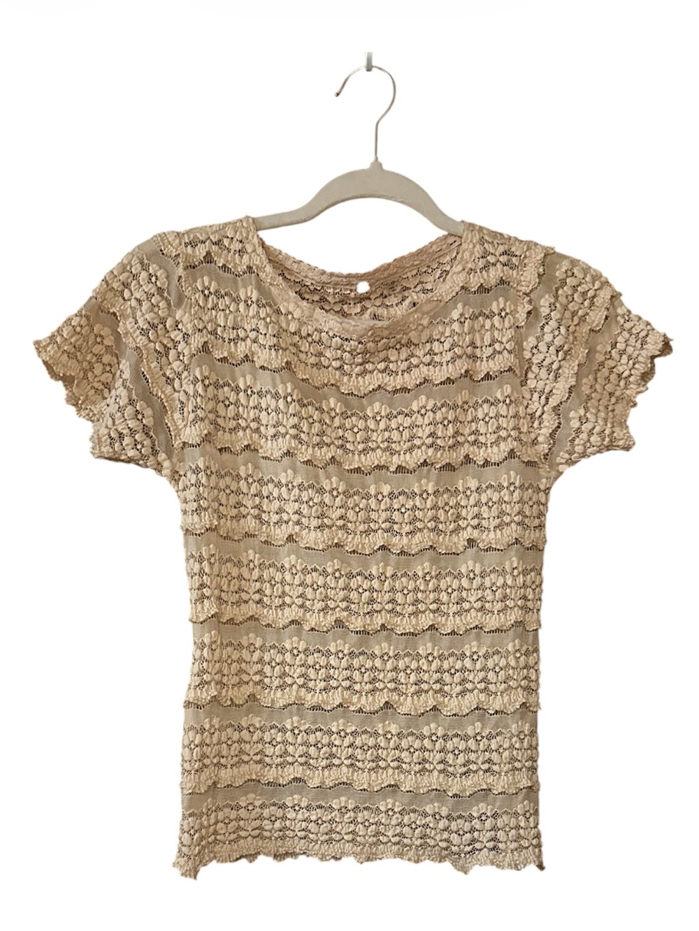 Free People One Beige Lace Short Sleeve Women's Top